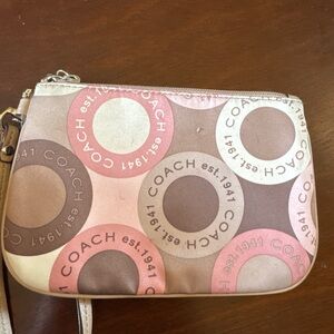 Coach Pink and Brown Poppy Circle Pattern Wristlet Y2K